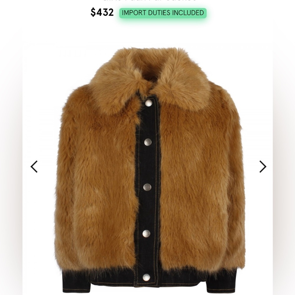 Stella McCartney kids Soft and cozy faux fur jacket detailed with denim trim.